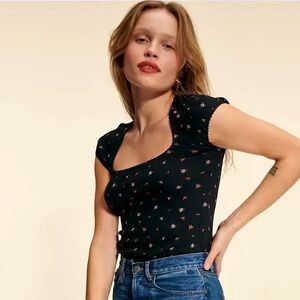 Rouje Siam T-shirt in Black Floral Size 34 FR/2 US - EUC